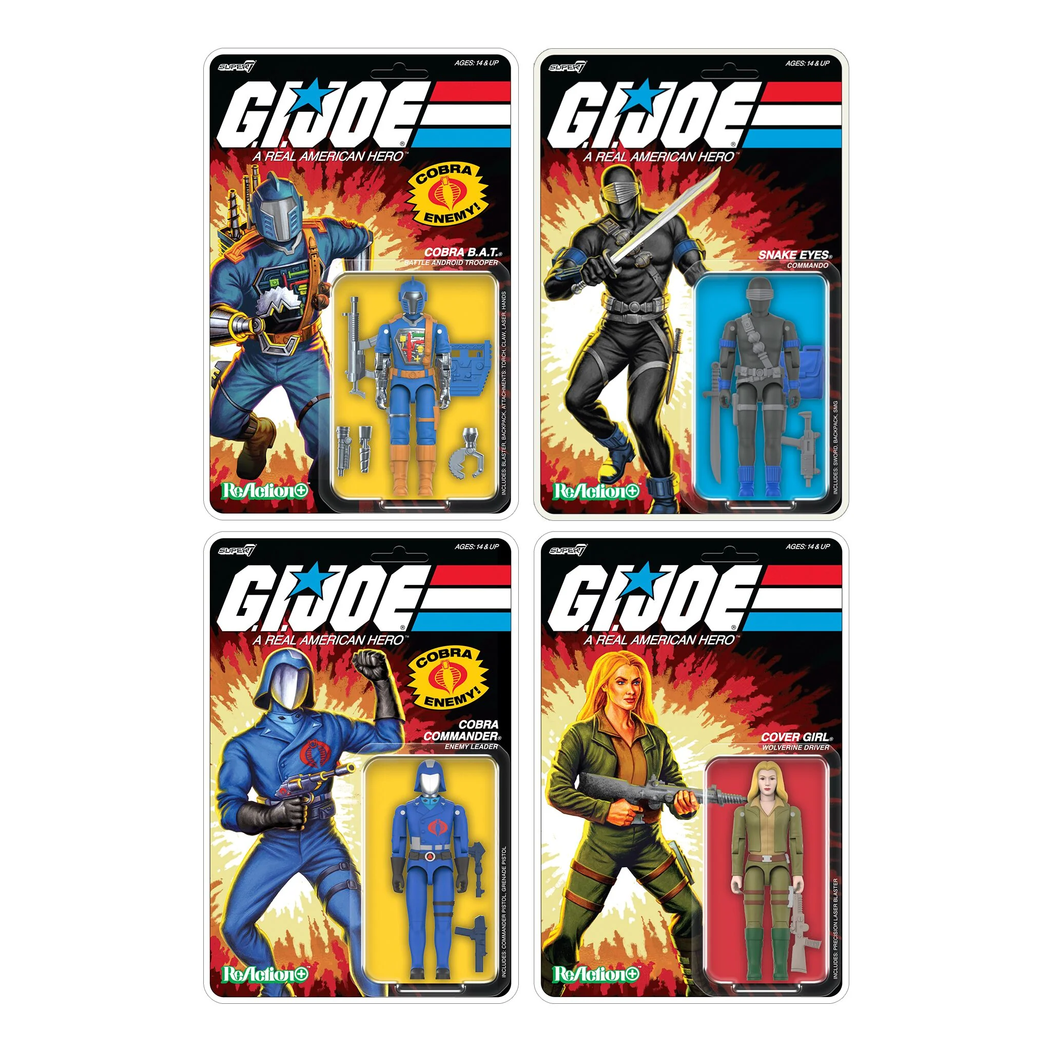 G.I. Joe ReAction+ Wave 1 - Snake Eyes, Cover Girl, Cobra Commander & Cobra B.A.T.