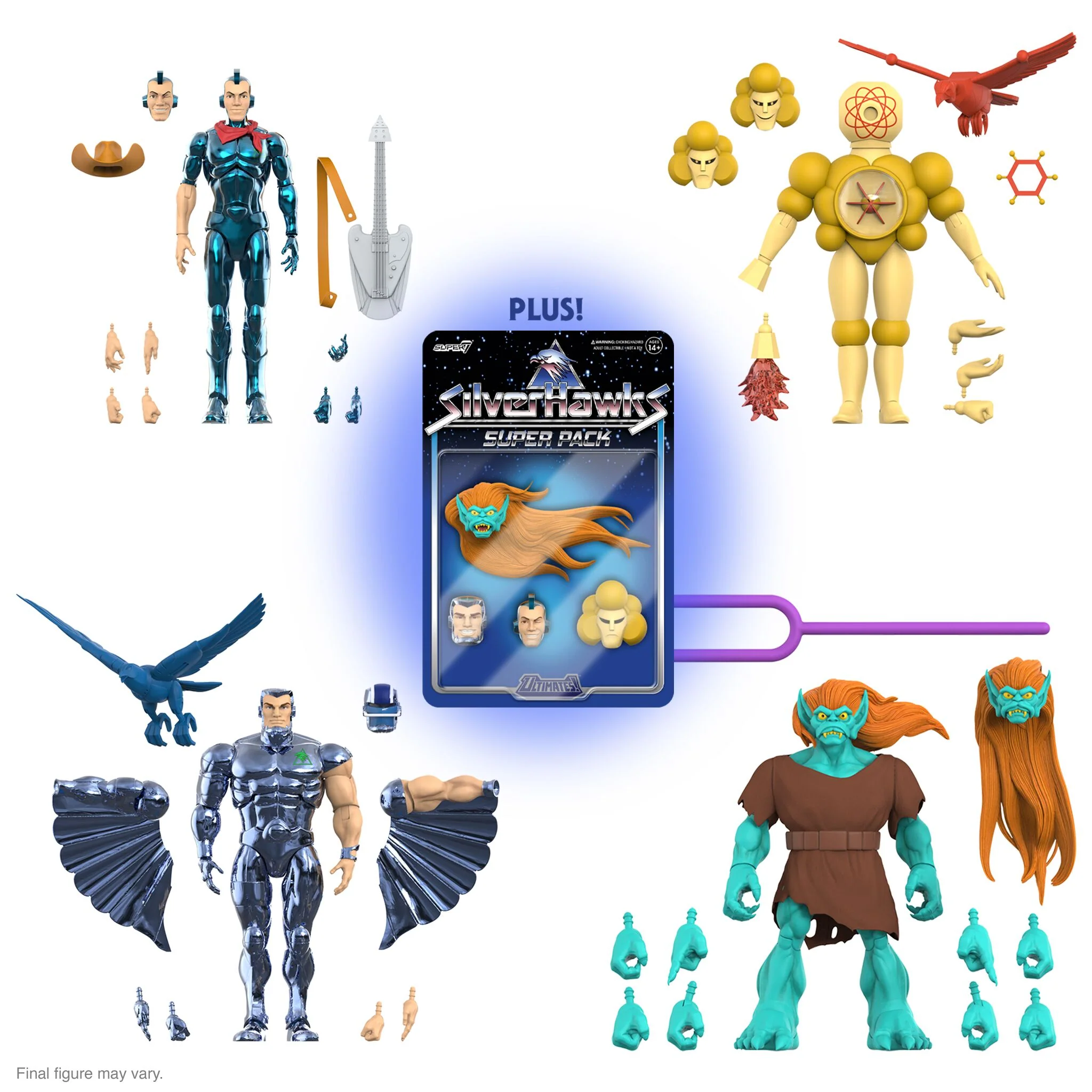 SilverHawks ULTIMATES! Wave 06 - Bluegrass (VAC Metal - Toy Version), Steelwill (VAC Metal - Toy Version), Mo-Lec-U-Lar (Toy Version), & Windhammer (Toy Version)