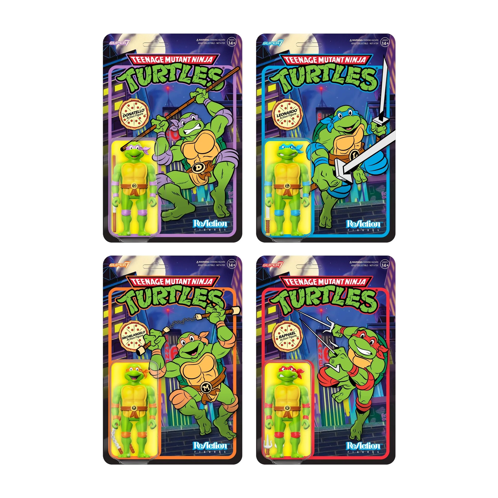 Teenage Mutant Ninja Turtles ReAction Wave 7 - Donatello, Leonardo, Michelangelo & Raphael (Toon)
