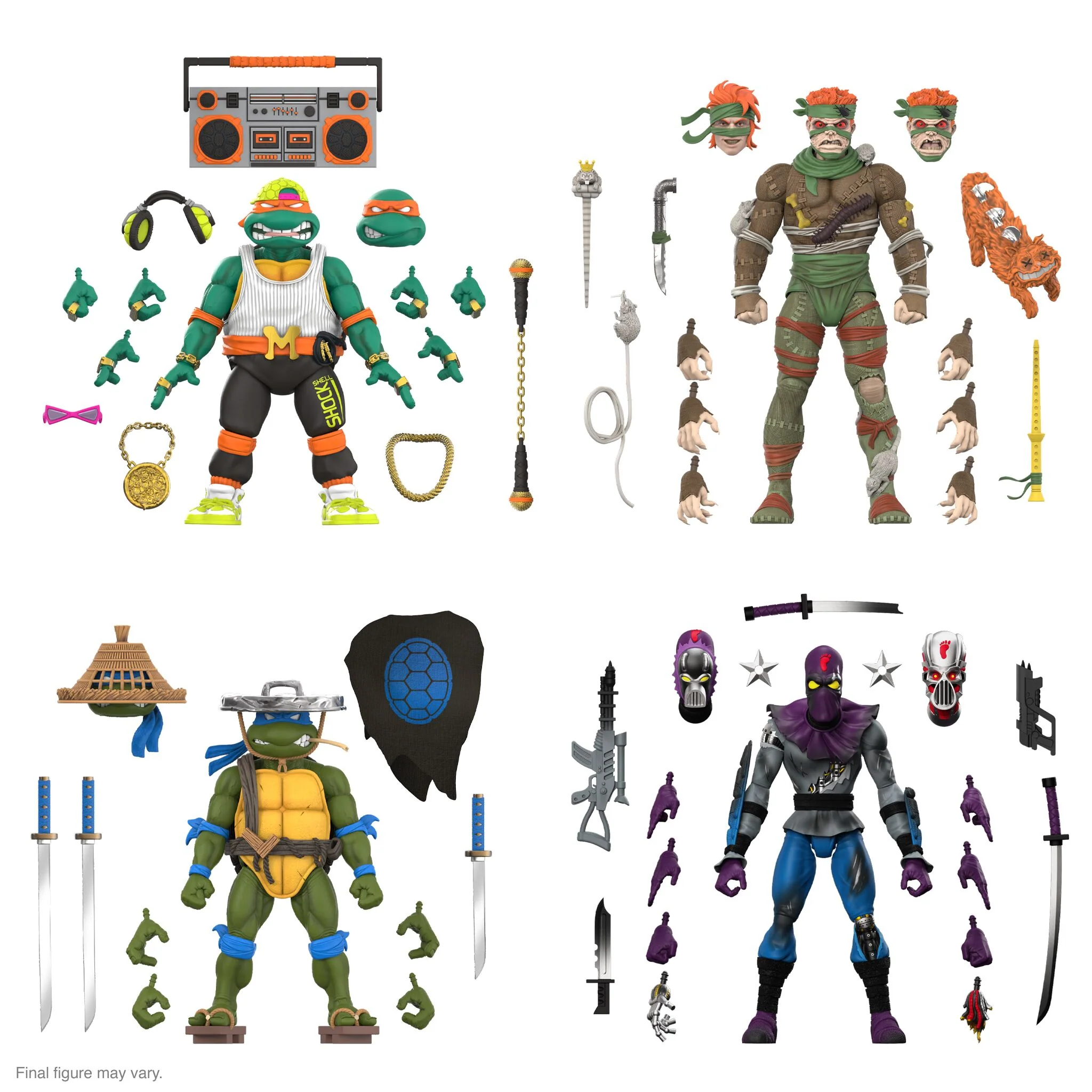 Teenage Mutant Ninja Turtles ULTIMATES! Wave 11 - Rat King, Rapper Mike, Ninja Nomad Leonardo & Foot Soldier (Battle Damaged)