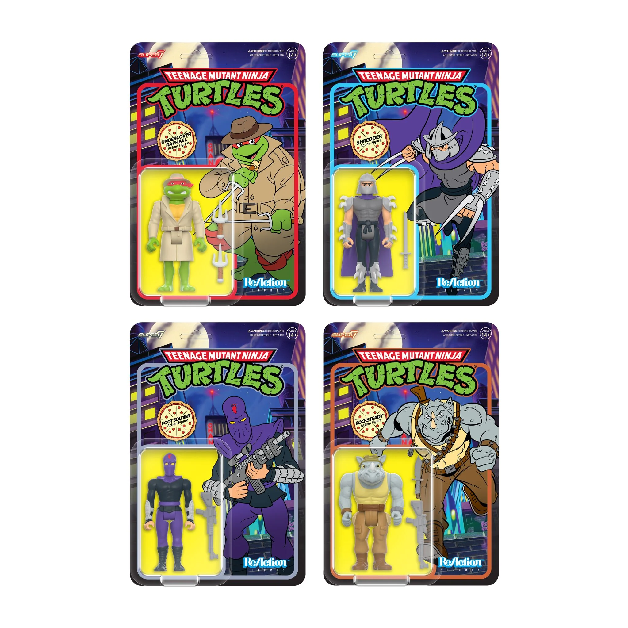 Teenage Mutant Ninja Turtles ReAction Figures Wave 8 - Undercover Raphael, Shredder, Rocksteady & Foot Soldier (Cartoon)