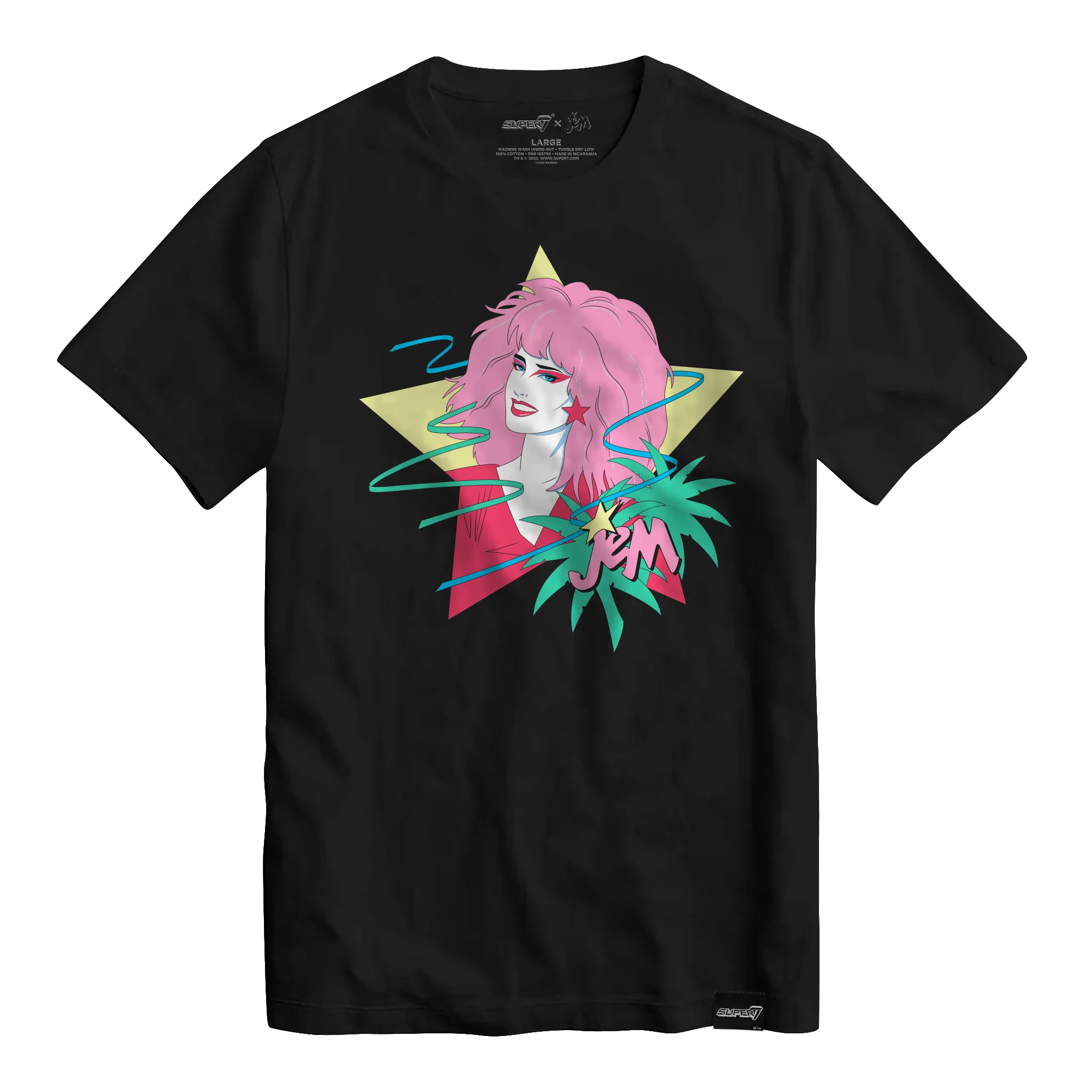 Jem and The Holograms - Jem Portrait Star - Vintage Black T-Shirt