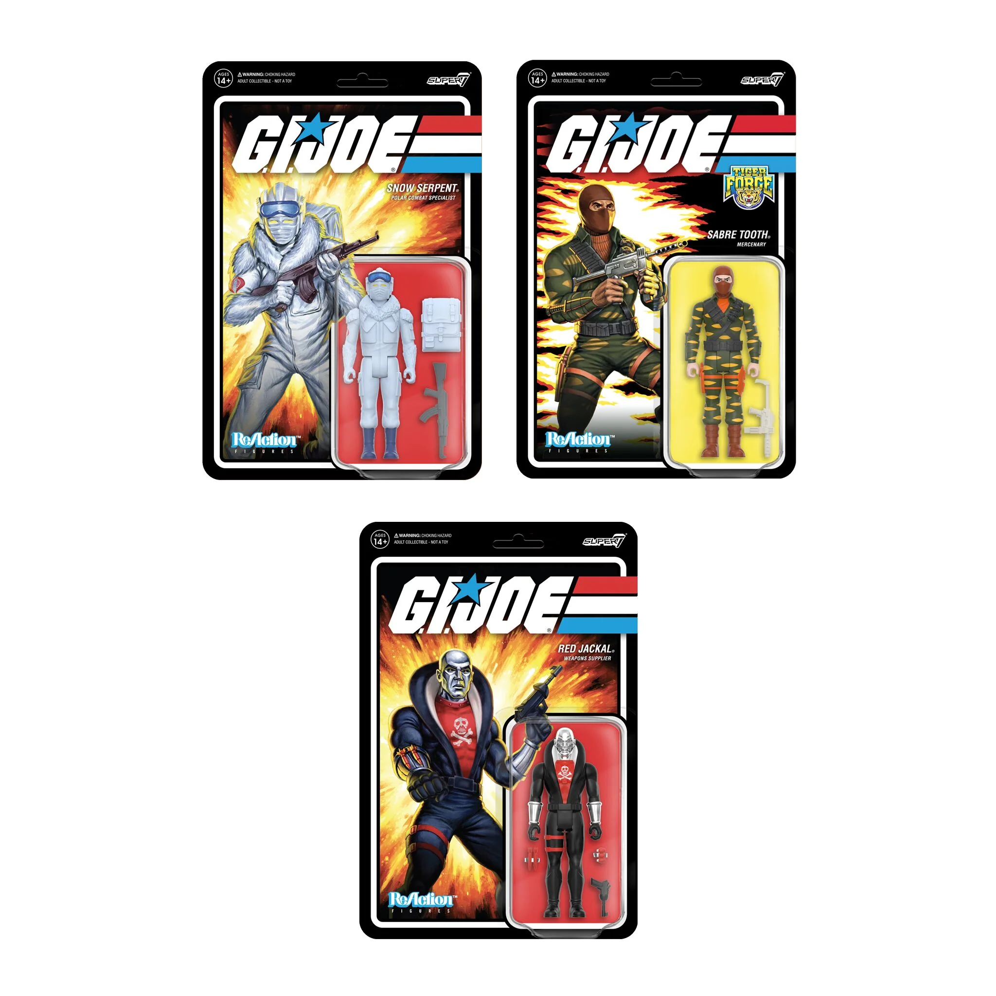 G.I. Joe ReAction Figures Wave 8 - Sabre Tooth, Cobra Snow Serpent, and Red Jackal (Vac Metal)