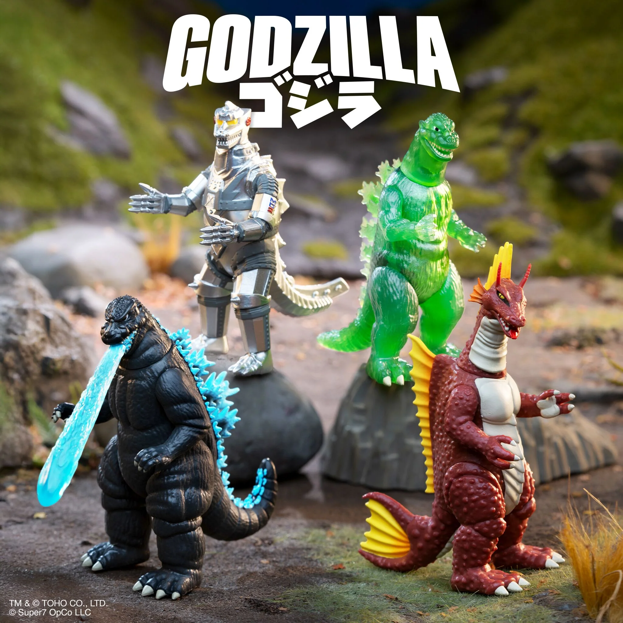 Toho ReAction Figures Wave 07 - Godzilla '84 (Heat Ray), Mechagodzilla (1975), Titanosaurus, Godzilla (Semi-Clear Green version) 3 Toho ReAction Figures Wave 07 - Godzilla '84 (Heat Ray), Mechagodzilla (1975), Titanosaurus, Godzilla (Semi-Clear Green version)