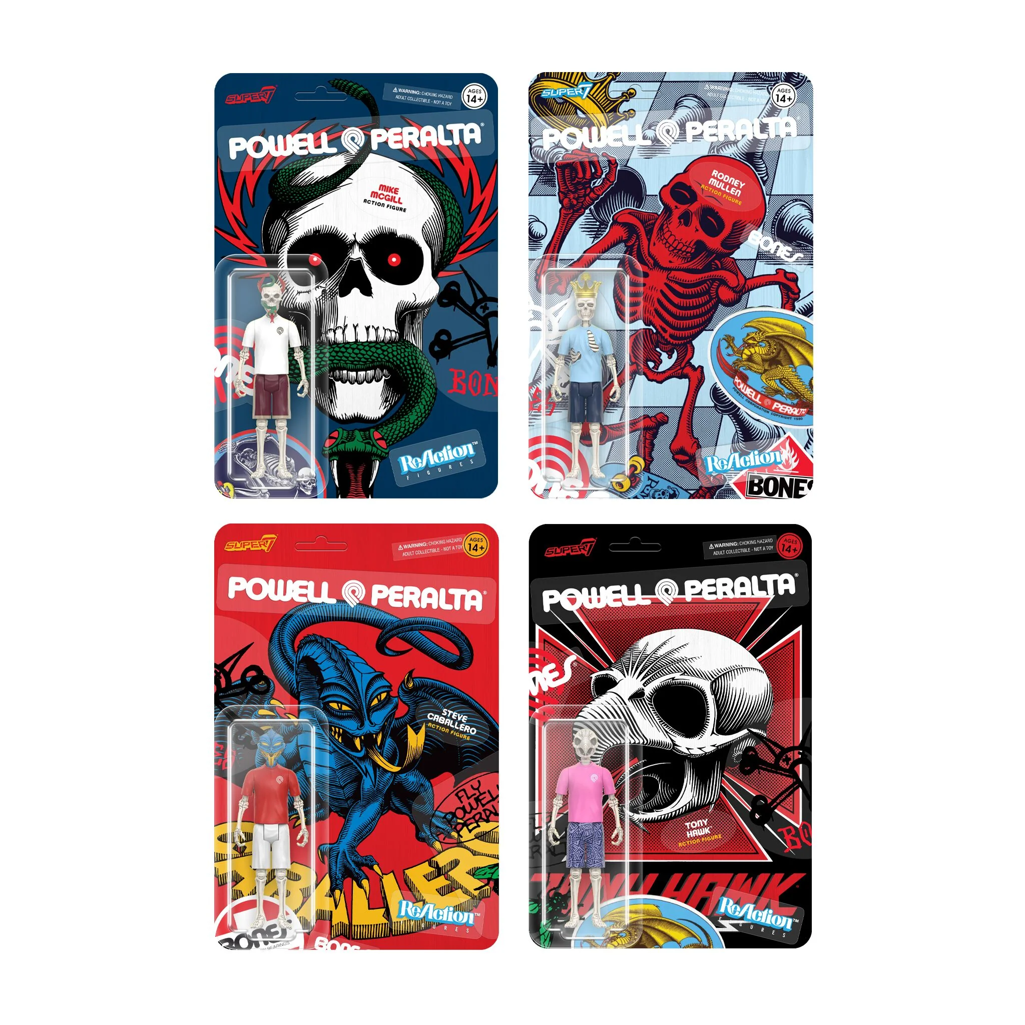 Powell-Peralta ReAction Figures Wave 5 - Tony Hawk, Mike McGill, Steve Caballero, and Rodney Mullen