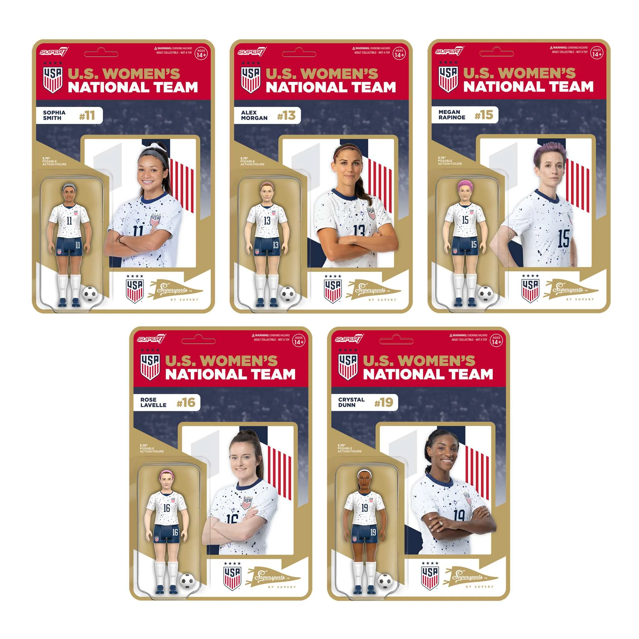 USWNT Soccer ReAction Figures Wave 2 - 2023 World Cup Home Kit Set of 5