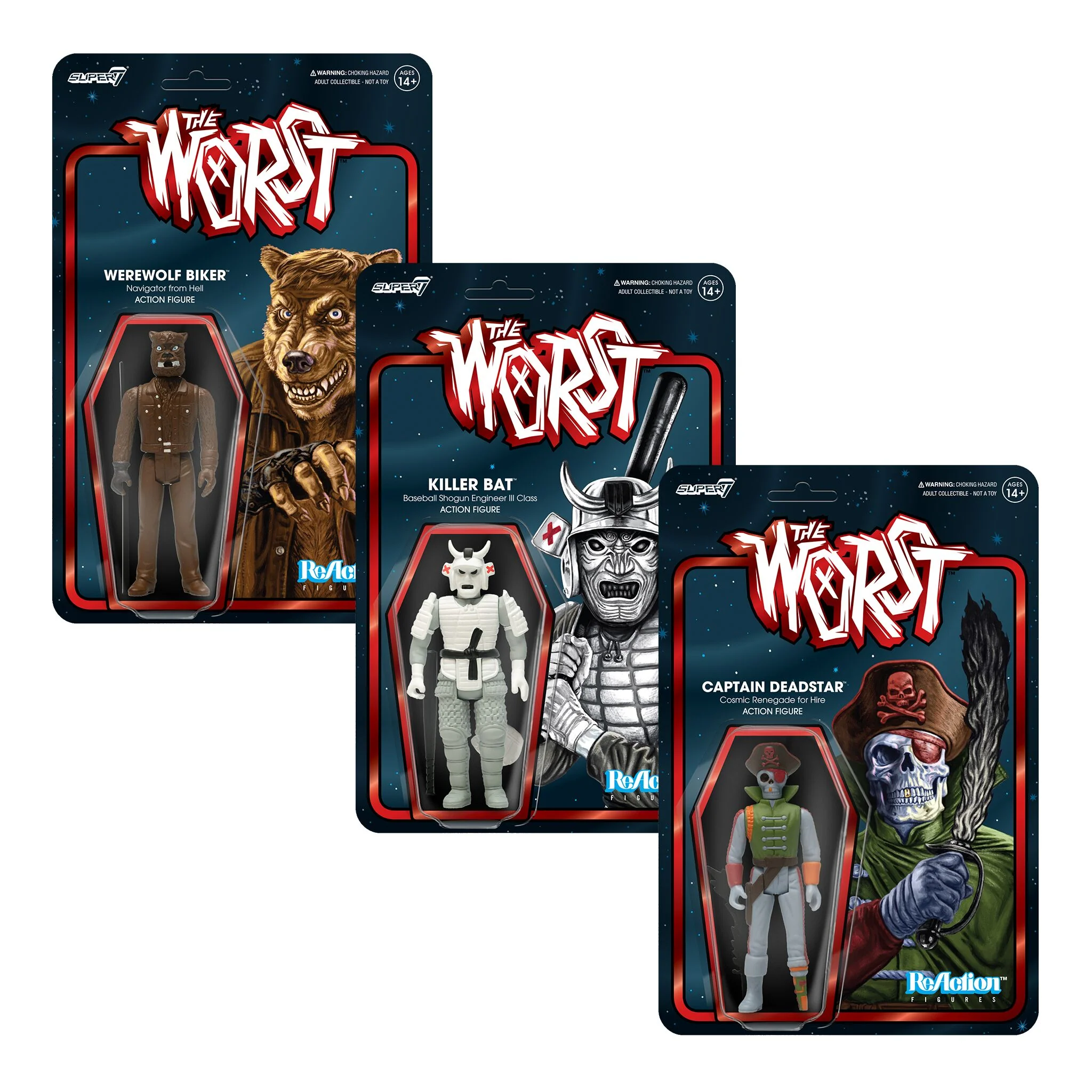 The Worst ReAction Figures Wave 4 (Scum Squad) - Killer Bat, Captain Deadstar, and Werewolf Biker