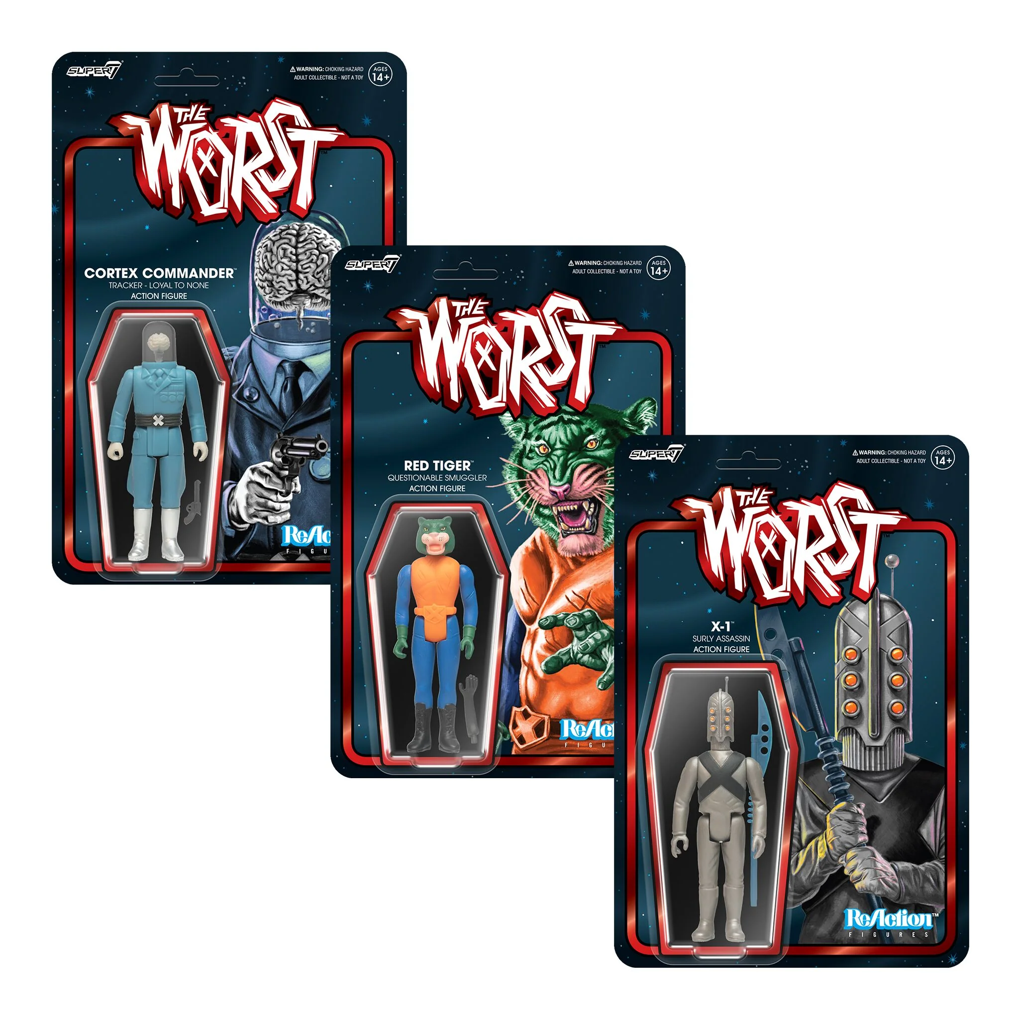 The Worst ReAction Figures Wave 6 - Red Tiger, X-1 & Cortex Commander (Scum Squad)