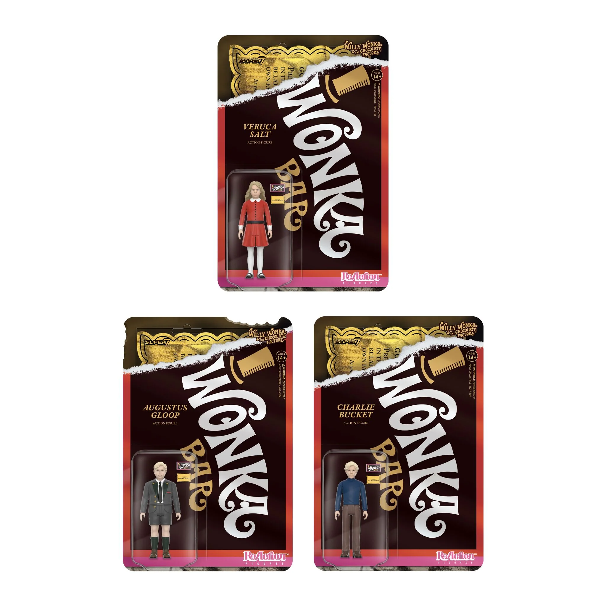 Willy Wonka & the Chocolate Factory ReAction Figures Wave 02 - Charlie Bucket, Augustus Gloop, & Veruca Salt
