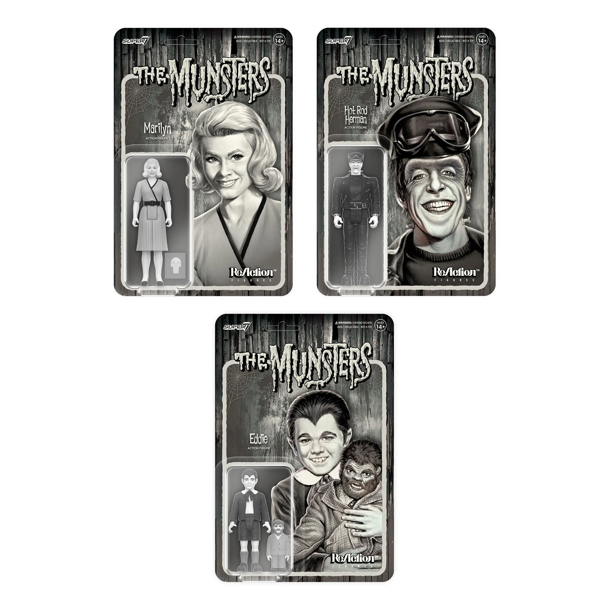 The Munsters ReAction Wave 3 - Eddie Munster, Marilyn Munster & Hot Rod Herman (Grayscale)
